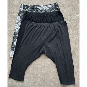 Roaman’s Capri Pants LOT of 3 Womens 3X 30/32 Pull On Stretch Black Gray Tie Dye